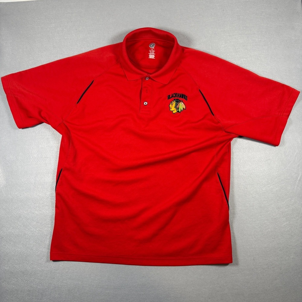 NHL Chicago Blackhawks Polo Shirt Mens XL Red Embroidered Logo Sport Hockey Golf